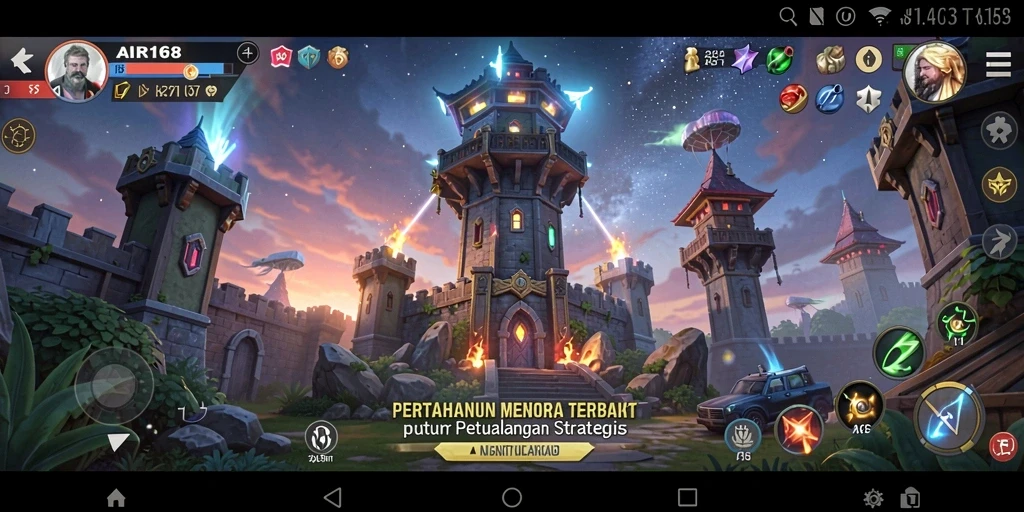 Screenshot dari gameplay Tower Defense yang intens di AIR168.