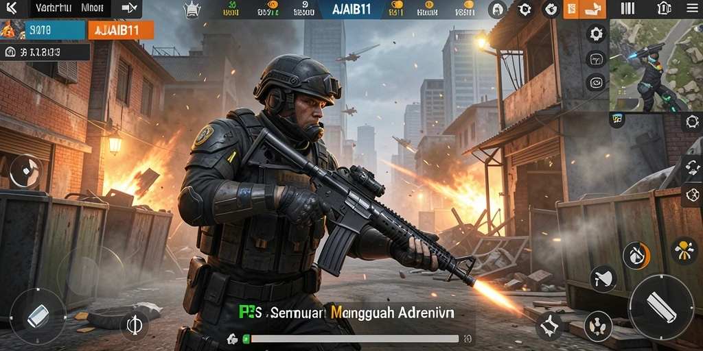 Screenshot AJAIB11 menunjukkan aksi pertempuran seru dalam gameplay FPS.