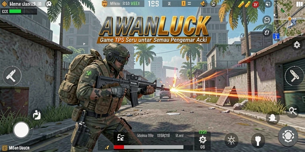 Tangkapan layar menunjukkan aksi seru di dalam game TPS AWANLUCK.
