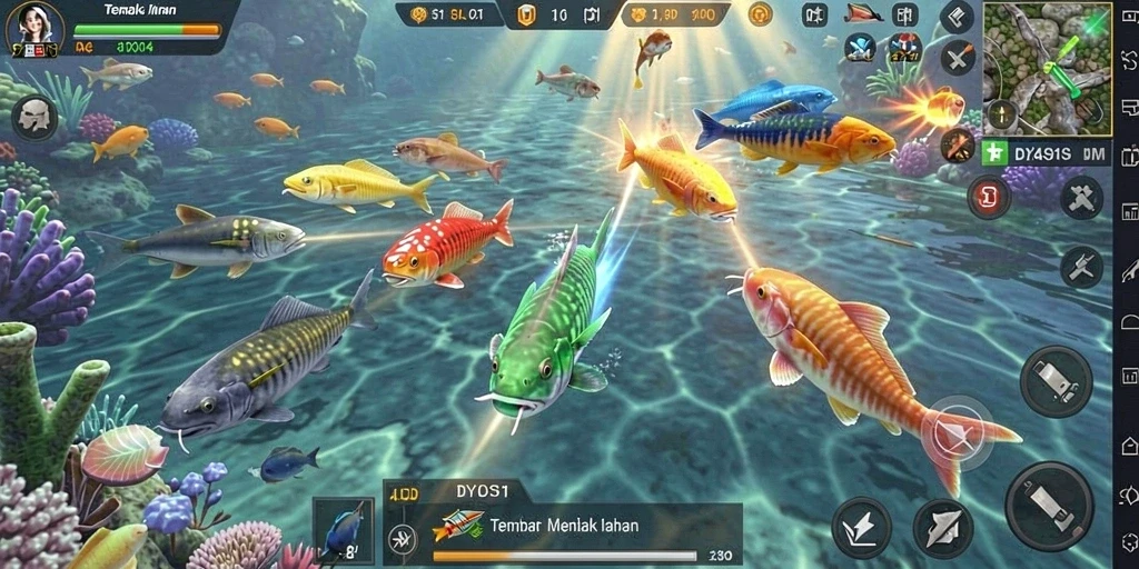Tampilan gameplay DY01 yang seru dan penuh aksi menembak ikan.