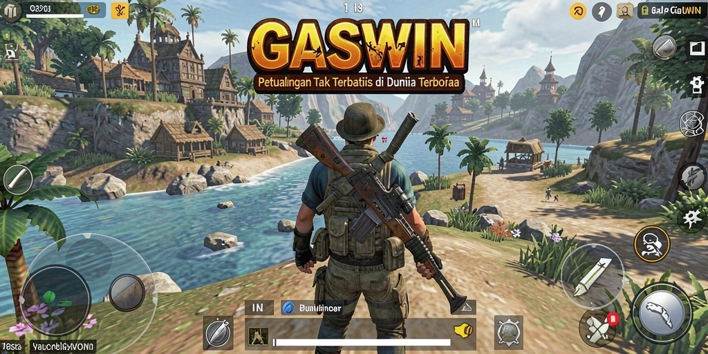 Tampilan gameplay GASWIN yang menampilkan eksplorasi dunia terbuka.