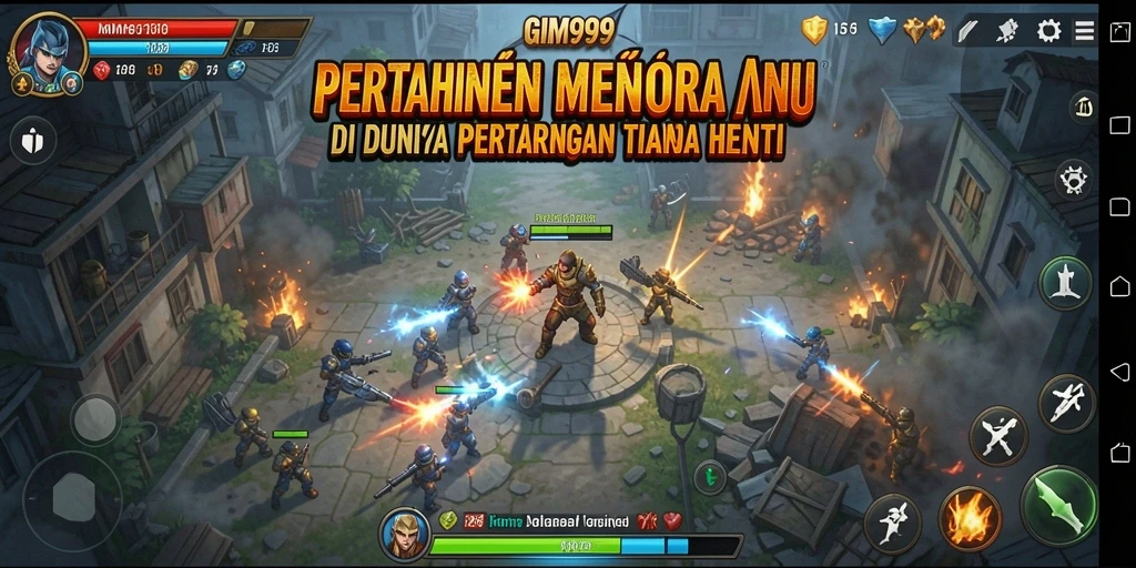 Screenshot utama GIM999 menampilkan strategi menara yang menarik.