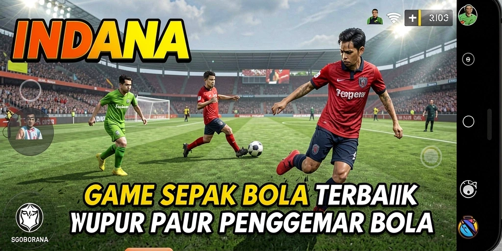 Tampilan permainan INDAAA yang menampilkan aksi sepak bola seru.