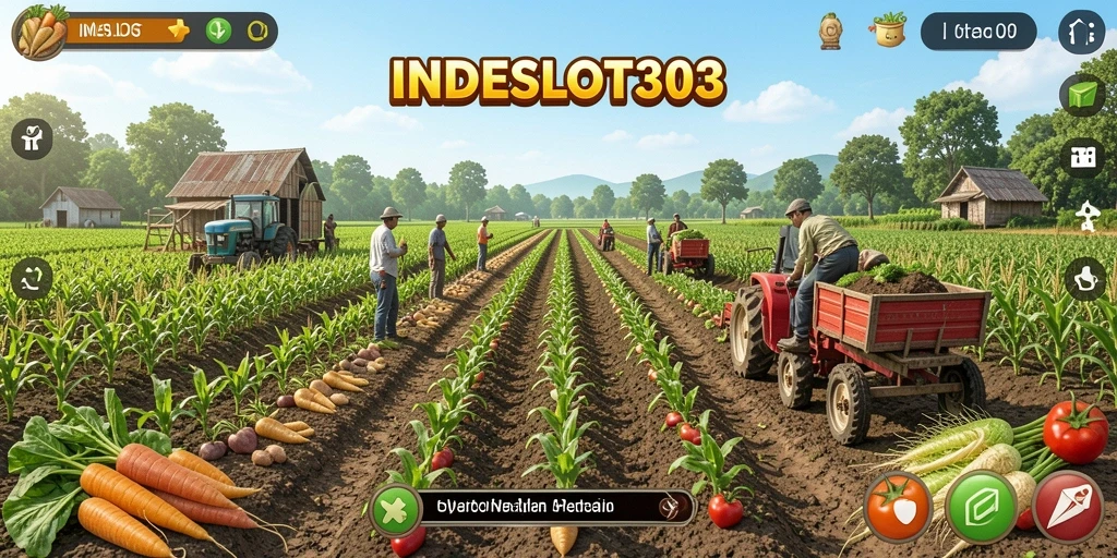 Tampilan gameplay seru dalam INDESLOT303 yang menunjukkan aktivitas pertanian.