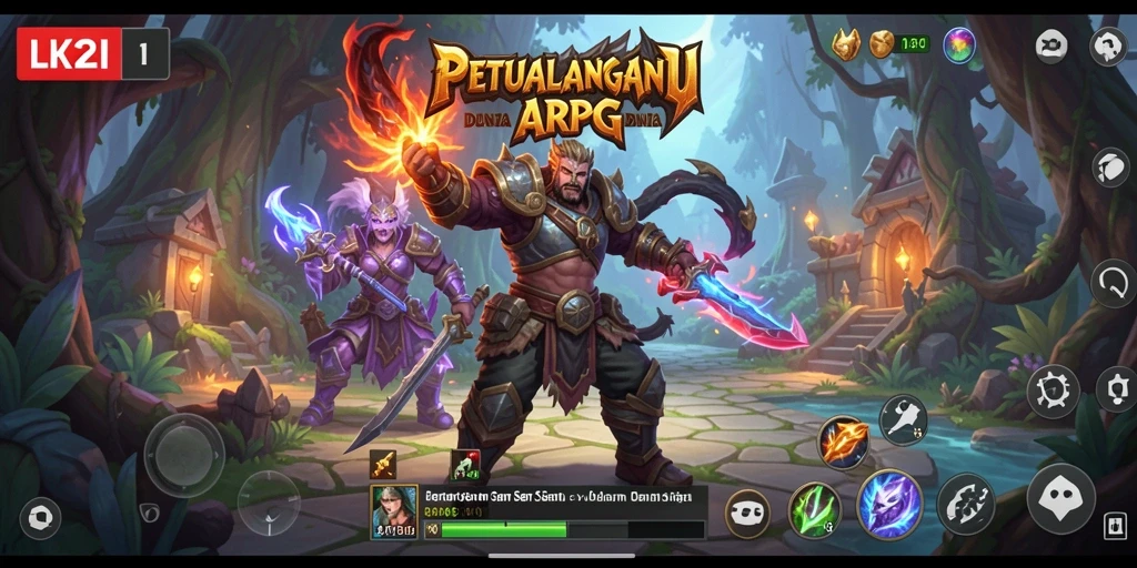 Tampilan gameplay LK21 menampilkan pertempuran epik dan eksplorasi dunia yang luas.