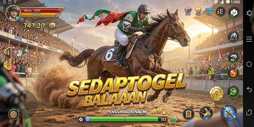 Screenshot gameplay SEDAPTOGEL yang menunjukkan aksi balapan yang mendebarkan.