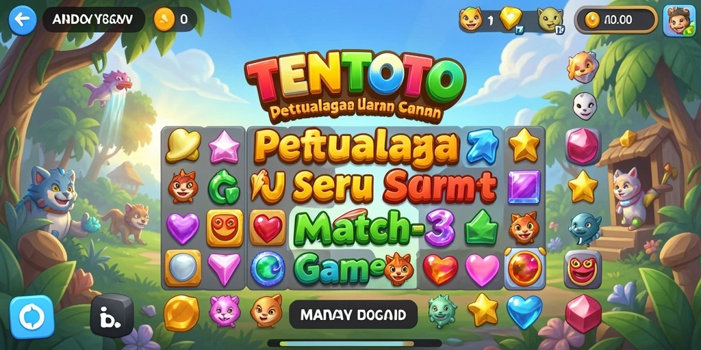 Tampilan seru game Match-3 TENTOTO saat mencocokkan permata.